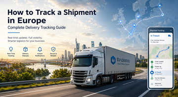 Europees logistiek zendingstrackingdashboard met vrachtroutes, GPS-tracking en leveringsstatussen in heel Europa